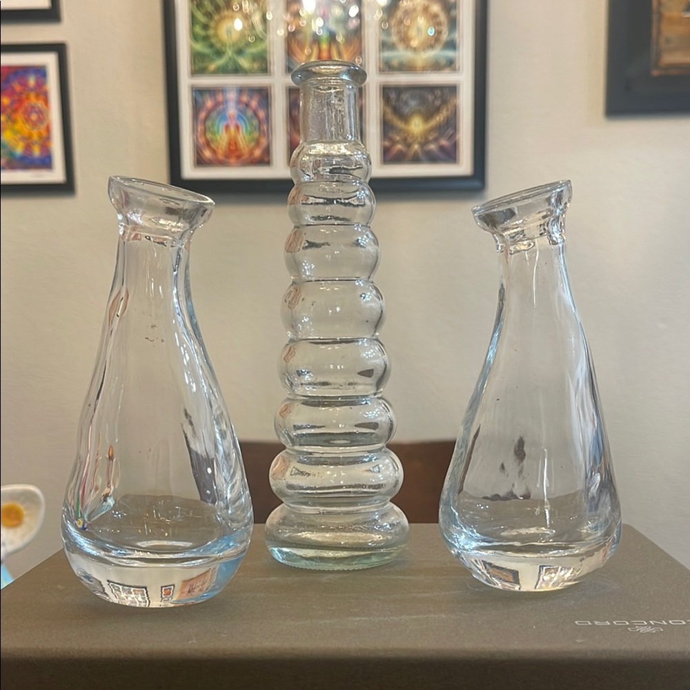 Set of Three Clear Glass Vases